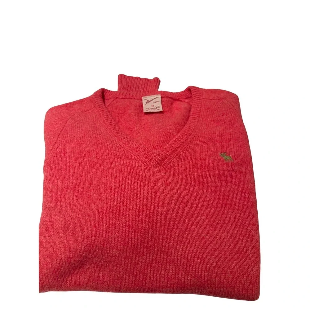 VTG Y2K‎ Abercrombie & Fitch Pink 100% Lambswool V-Neck Sweater  S Preppy